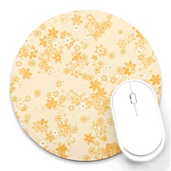 Yellow Flowers Floral Print Round Mousepads by SpinnyChairDesigns
