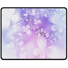 White Purple Floral Print Fleece Blanket (medium)  by SpinnyChairDesigns