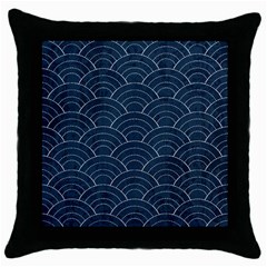 Blue Sashiko Pattern Throw Pillow Case (black)