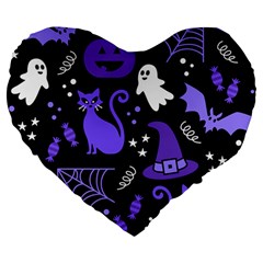 Halloween Party Seamless Repeat Pattern  Large 19  Premium Heart Shape Cushions by KentuckyClothing