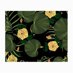 Tropical Vintage Yellow Hibiscus Floral Green Leaves Seamless Pattern Black Background  Small Glasses Cloth by Sobalvarro