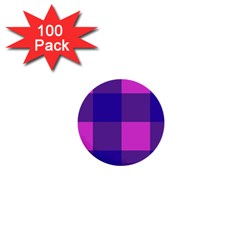 Blue And Pink Buffalo Plaid Check Squares Pattern 1  Mini Buttons (100 Pack)  by yoursparklingshop