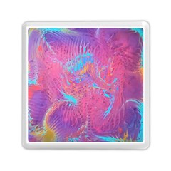 Magenta On Blue Feathers Memory Card Reader (square) by kaleidomarblingart