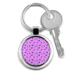 Blue Butterflies At Pastel Pink Color Background Key Chain (round) by Casemiro