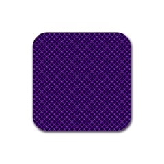 Purple, Black And Yellow Color Plaid, Retro Tartan Pattern Rubber Square Coaster (4 Pack)  by Casemiro