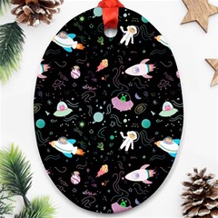 Funny Astronauts, Rockets And Rainbow Space Oval Ornament (two Sides) by SychEva