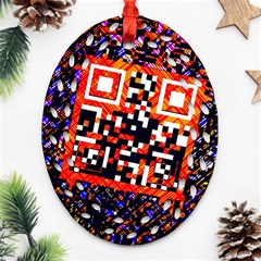 Root Humanity Bar And Qr Code In Flash Orange And Purple Oval Filigree Ornament (two Sides) by WetdryvacsLair