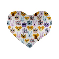 Funny Animal Faces With Glasses On A White Background Standard 16  Premium Flano Heart Shape Cushions by SychEva
