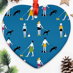 Girls Walk With Their Dogs Heart Ornament (two Sides) by SychEva