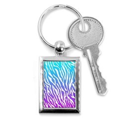White Tiger Purple & Blue Animal Fur Print Stripes Key Chain (rectangle)