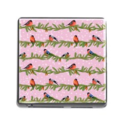 Bullfinches Sit On Branches On A Pink Background Memory Card Reader (square 5 Slot) by SychEva
