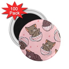 Seamless Pattern Adorable Cat Inside Cup 2 25  Magnets (100 Pack) 