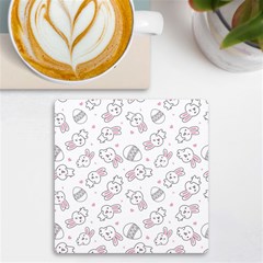 Cute Pattern With Easter Bunny Egg Uv Print Square Tile Coaster  by Jancukart