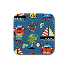 Seamless-pattern-with-sailing-cartoon Rubber Square Coaster (4 Pack) by Jancukart