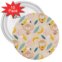 Cute-monkey-banana-seamless-pattern-background 3  Buttons (10 Pack)  by Jancukart