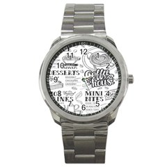 Vintage Coffee-tea-cafe-hamburger-menu-coffee-shop-menu Sport Metal Watch by Jancukart