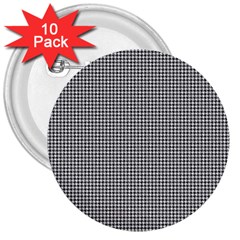 Soot Black And White Handpainted Houndstooth Check Watercolor Pattern 3  Buttons (10 Pack)  by PodArtist