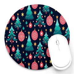 Hand-drawn-flat-christmas-pattern Round Mousepads by nate14shop