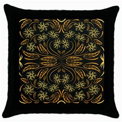Folk Flowers Print Floral Pattern Ethnic Art Throw Pillow Case (black) by Eskimos