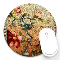 Flower Cubism Mosaic Vintage Round Mousepads