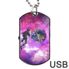 Astronaut Earth Space Planet Fantasy Dog Tag Usb Flash (two Sides) by Ravend