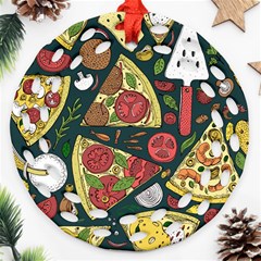 Vector Seamless Pizza Slice Pattern Hand Drawn Pizza Illustration Great Pizzeria Menu Background Round Filigree Ornament (two Sides) by Ravend