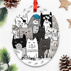 Cute Cat Hand Drawn Cartoon Style Oval Filigree Ornament (two Sides) by Jancukart