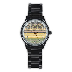 Seamless-pattern-egyptian-ornament-with-lotus-flower Stainless Steel Round Watch by Jancukart