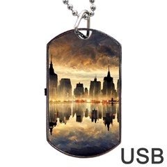 Manhattan Skyline Sunset Nyc Dog Tag Usb Flash (two Sides) by Wegoenart