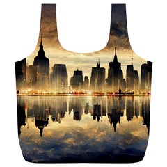 Manhattan Skyline Sunset Nyc Full Print Recycle Bag (xl) by Wegoenart