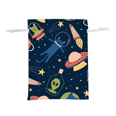 Seamless Pattern With Funny Alien Cat Galaxy Lightweight Drawstring Pouch (m) by Wegoenart