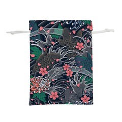 Japanese Wave Koi Illustration Seamless Pattern Lightweight Drawstring Pouch (m) by Wegoenart