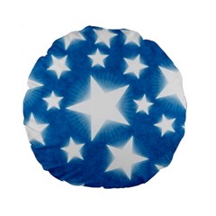 Snowflakes And Star Patterns Blue Stars Standard 15  Premium Flano Round Cushions by artworkshop