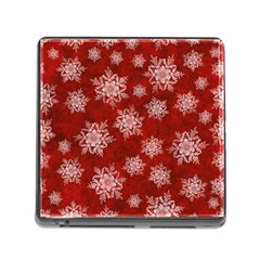 Snowflakes And Star Patternsred Snow Memory Card Reader (square 5 Slot) by artworkshop