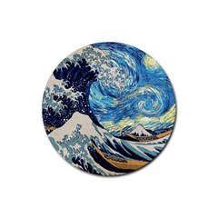 The Great Wave Of Kanagawa Painting Starry Night Vincent Van Gogh Rubber Round Coaster (4 Pack)