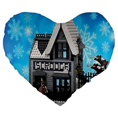 Winter Village Snow Brick Buildings Large 19  Premium Flano Heart Shape Cushions by artworkshop