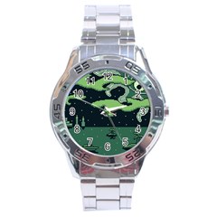 Ship Sea Monster Boat Island Night Pixel Stainless Steel Analogue Watch by Pakemis