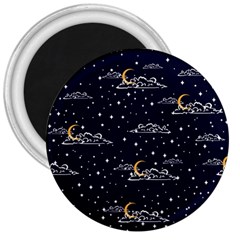 Hand Drawn Scratch Style Night Sky With Moon Cloud Space Among Stars Seamless Pattern Vector Design 3  Magnets by Pakemis