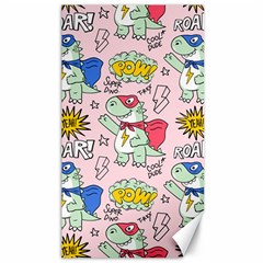 Seamless-pattern-with-many-funny-cute-superhero-dinosaurs-t-rex-mask-cloak-with-comics-style-inscrip Canvas 40  X 72  by Pakemis