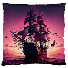 Ship Pirate Adventure Landscape Ocean Sun Heaven Large Premium Plush Fleece Cushion Case (two Sides) by danenraven