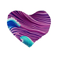 Pink Water Waves Standard 16  Premium Flano Heart Shape Cushions by GardenOfOphir