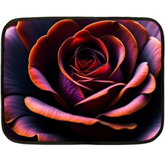 Purple Flower Rose Flower Black Background Fleece Blanket (mini) by Ravend