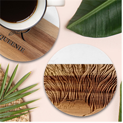 Flowery Garden Mushroom Marble Wood Coaster (round) by GardenOfOphir