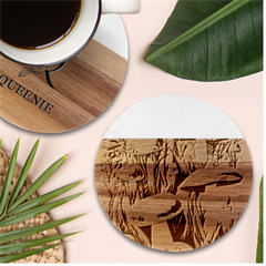 Foreboding Goblincore Mushroom Marble Wood Coaster (round) by GardenOfOphir