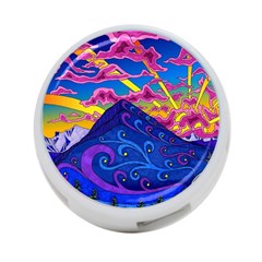 Psychedelic Colorful Lines Nature Mountain Trees Snowy Peak Moon Sun Rays Hill Road Artwork Stars Sk 4-port Usb Hub (one Side) by Jancukart
