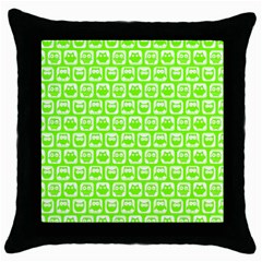 Lime Green And White Owl Pattern Throw Pillow Case (black) by GardenOfOphir