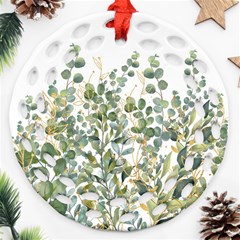 Gold And Green Eucalyptus Leaves Ornament (round Filigree) by Jack14