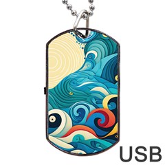 Waves Ocean Sea Abstract Whimsical Abstract Art 5 Dog Tag Usb Flash (two Sides)