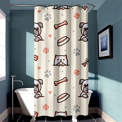 Pug Dog Cat With Bone Fish Bones Paw Prints Ball Seamless Pattern Vector Background Shower Curtain 36  X 72  (stall)  by Salman4z