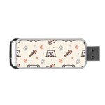 Pug Dog Cat With Bone Fish Bones Paw Prints Ball Seamless Pattern Vector Background Portable USB Flash (One Side) Front